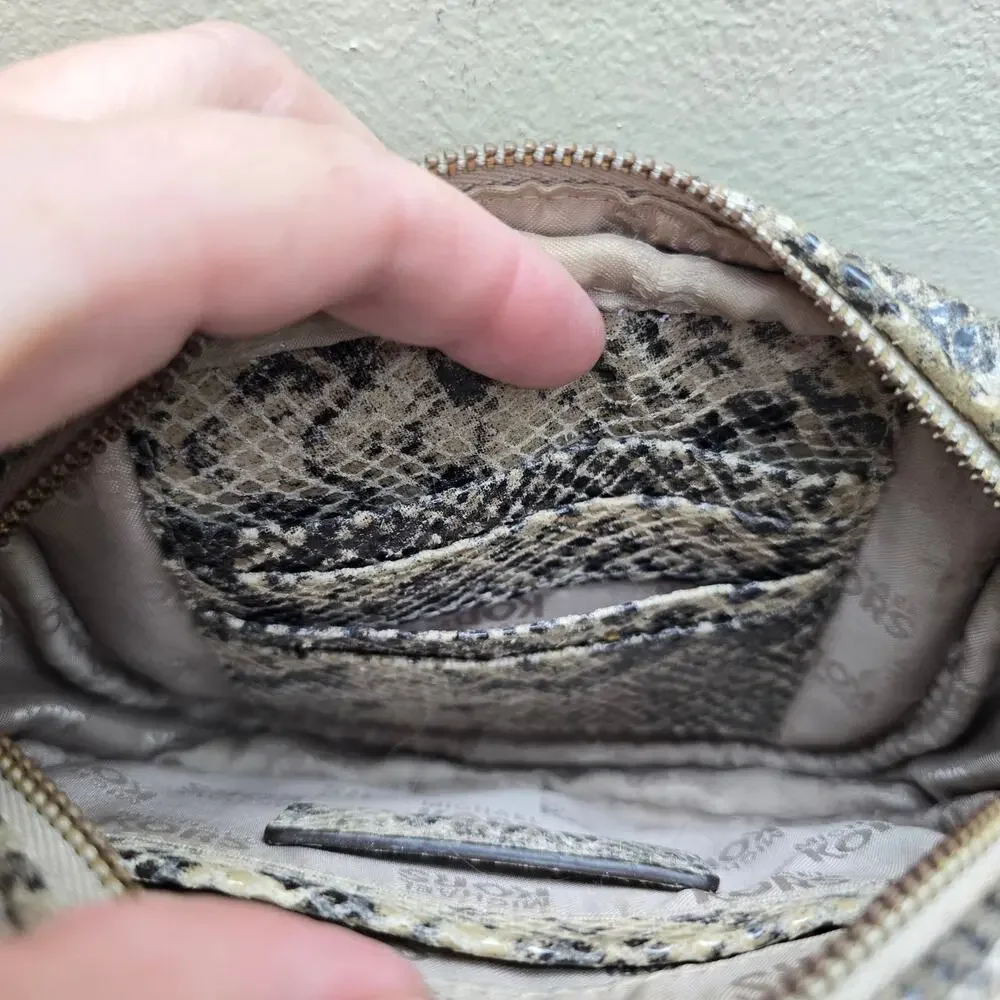 Michael Kors Snake/Python Print Leather Small Crossbody Purse Chain Detail Gray